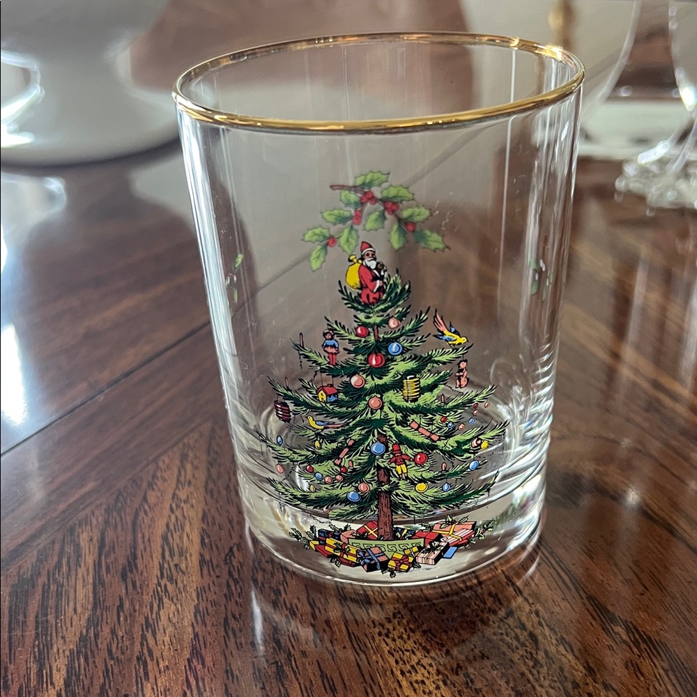 SPODE Christmas Tree Glass with Gold Rim